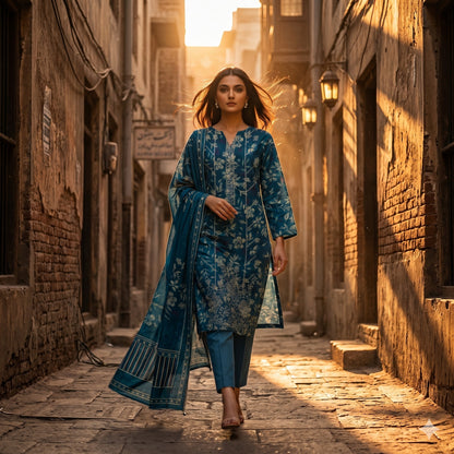 3PC Digital Printed Lawn Collection With Embroided Neck Line And Daman SC-1013