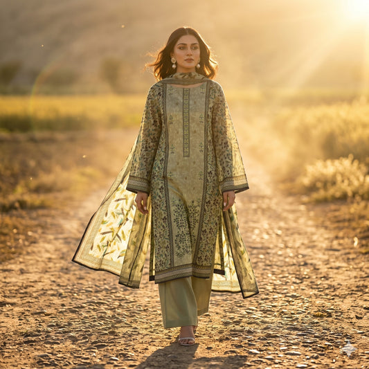 3PC Digital Printed Lawn Collection With Embroided Neck Line And Daman SC-1015