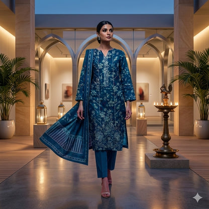 3PC Digital Printed Lawn Collection With Embroided Neck Line And Daman SC-1013