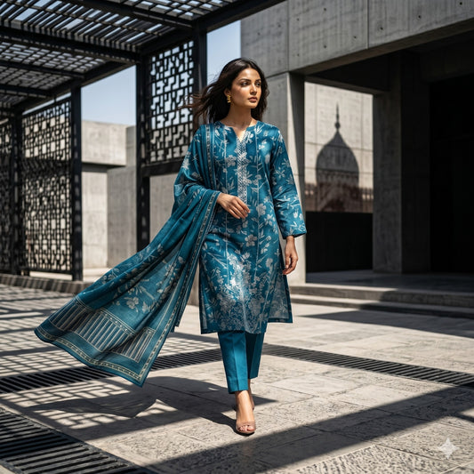 3PC Digital Printed Lawn Collection With Embroided Neck Line And Daman SC-1013