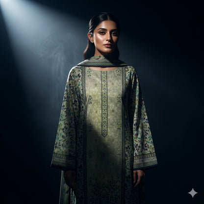 3PC Digital Printed Lawn Collection With Embroided Neck Line And Daman SC-1015