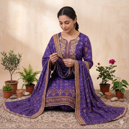 3PC Digital Printed Lawn Collection With Embroided Neck Line And Daman SC-1012