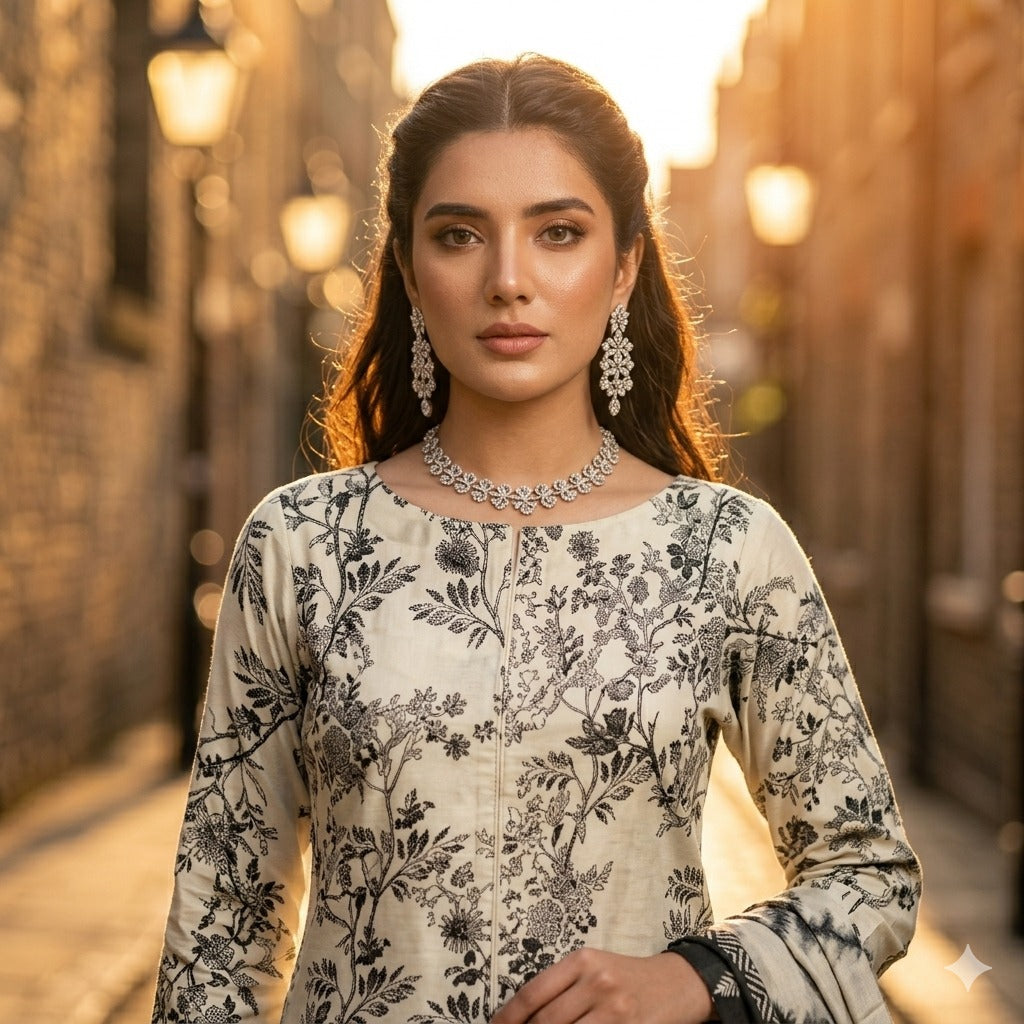 3PC Digital Printed Lawn Collection With Embroided Neck Line And Daman SC-1008