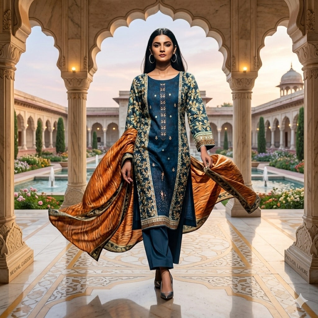 3PC Digital Printed Lawn Collection With Embroided Neck Line And Daman SC-1011