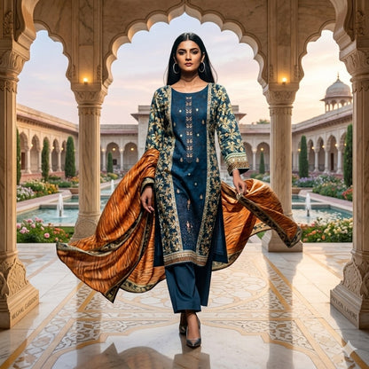 3PC Digital Printed Lawn Collection With Embroided Neck Line And Daman SC-1011