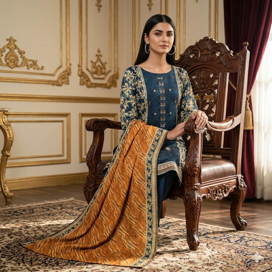 3PC Digital Printed Lawn Collection With Embroided Neck Line And Daman SC-1011