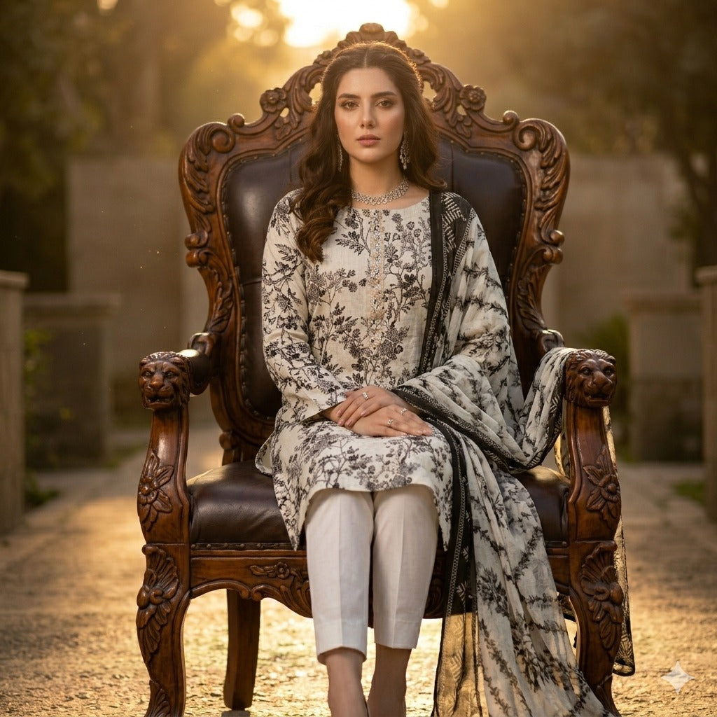 3PC Digital Printed Lawn Collection With Embroided Neck Line And Daman SC-1008