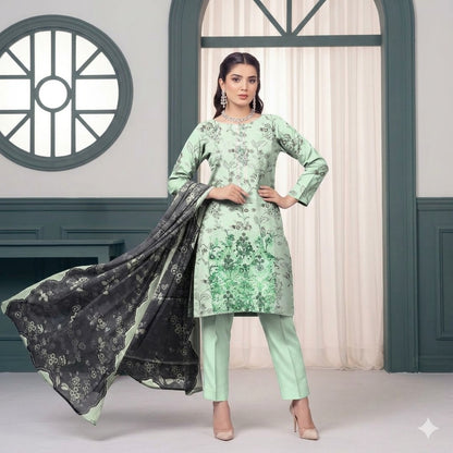 3PC Digital Printed Lawn Collection With Embroided Neck Line And Daman SC-1009