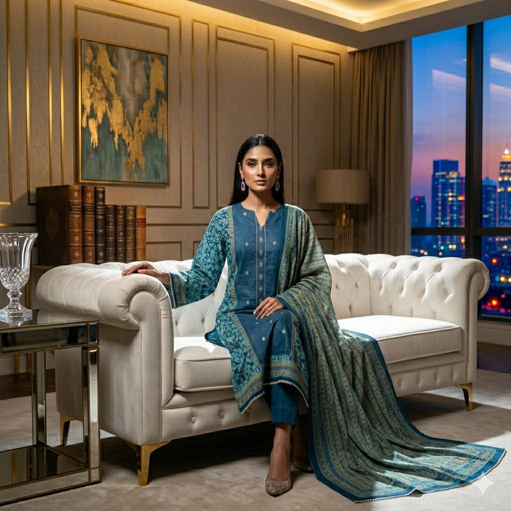 3PC Digital Printed Lawn Collection With Embroided Neck Line And Daman SC-1010