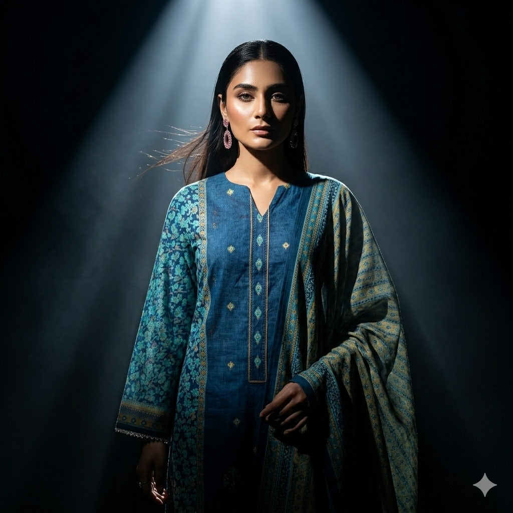 3PC Digital Printed Lawn Collection With Embroided Neck Line And Daman SC-1010