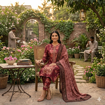 3PC Digital Printed Lawn Collection With Embroided Neck Line And Daman SC-1020