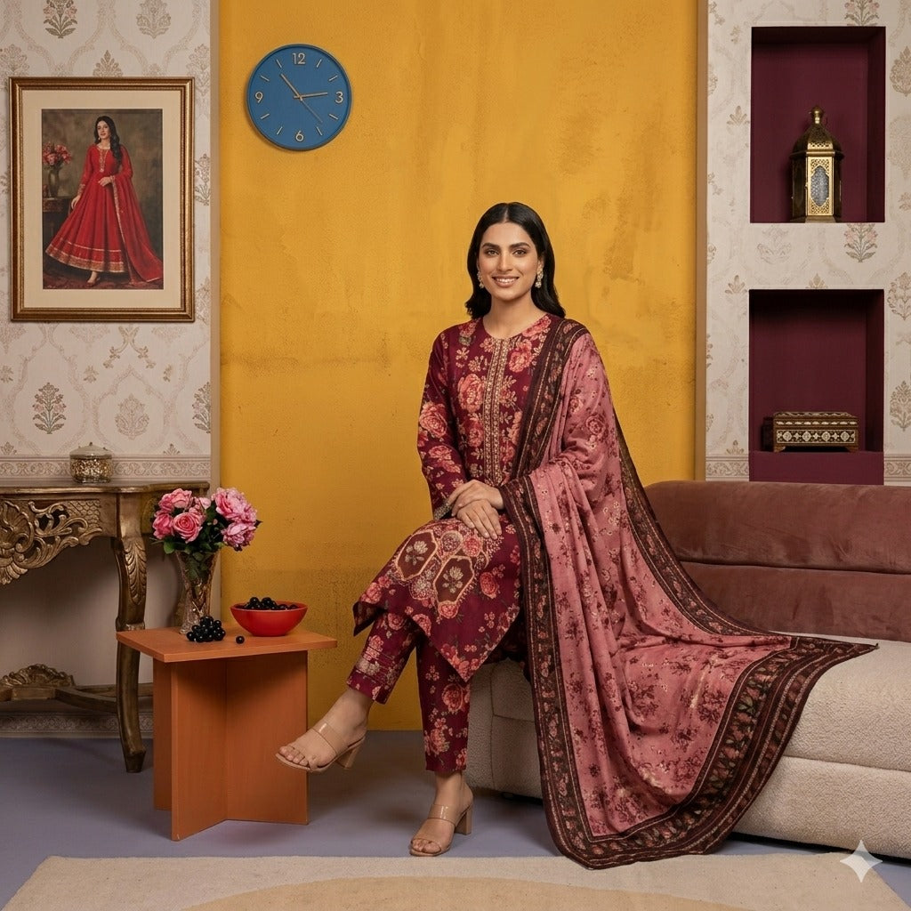 3PC Digital Printed Lawn Collection With Embroided Neck Line And Daman SC-1020