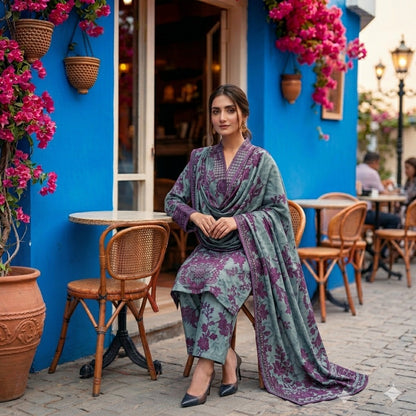 3PC Digital Printed Lawn Collection With Embroided Neck Line And Daman SC-1021