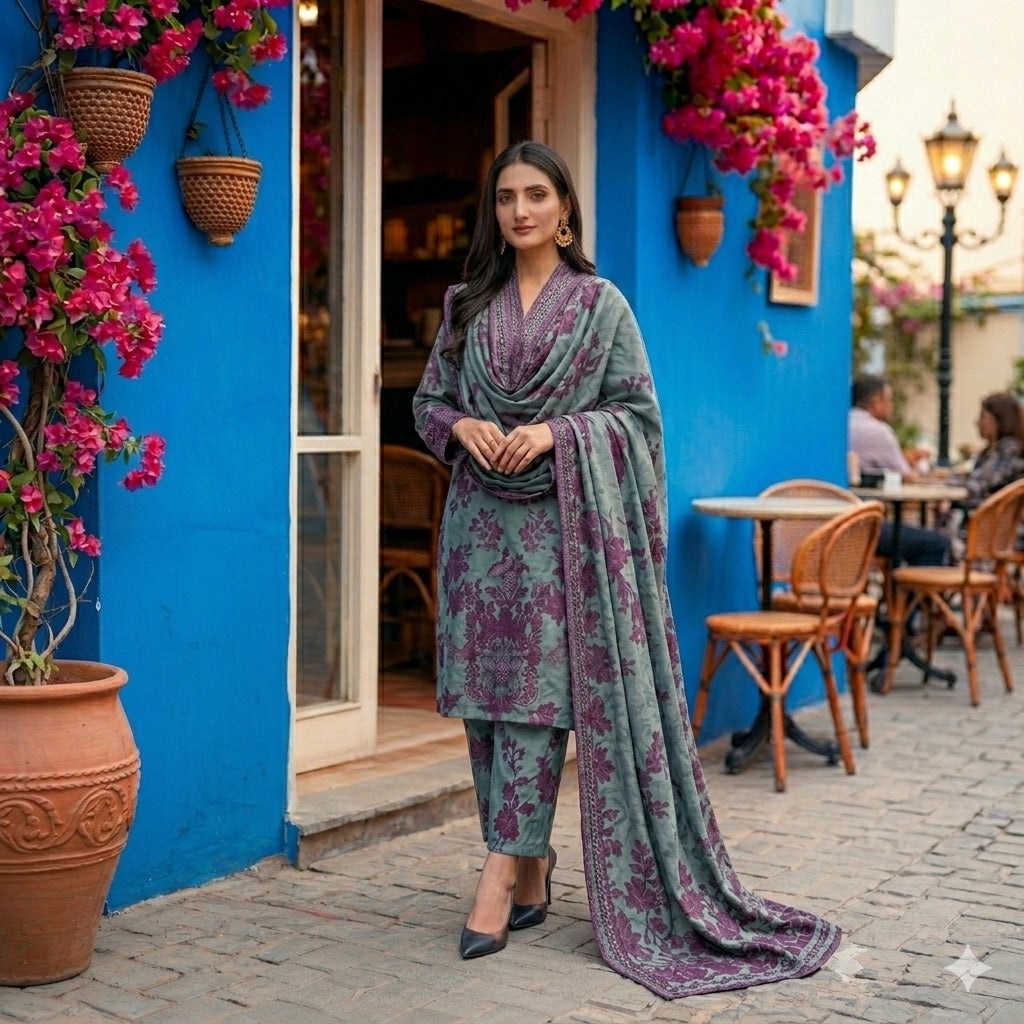 3PC Digital Printed Lawn Collection With Embroided Neck Line And Daman SC-1021