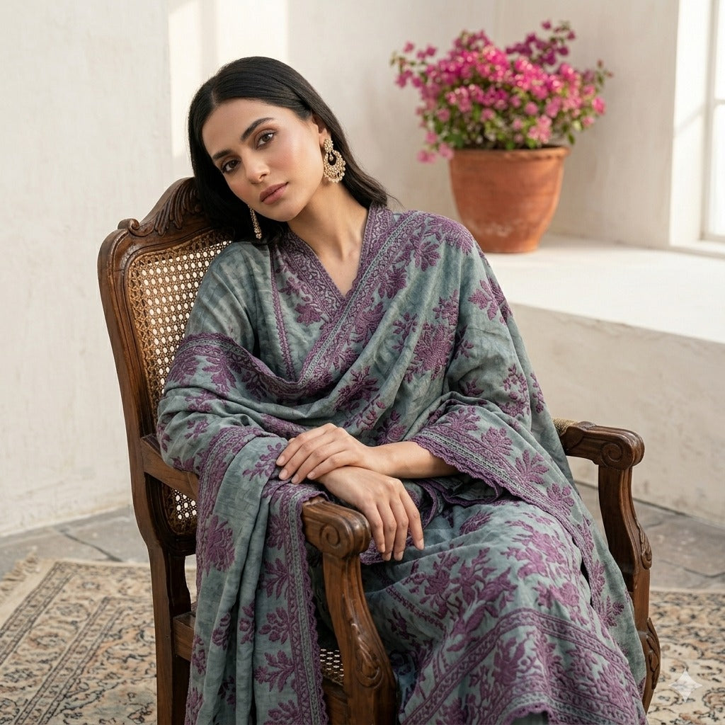 3PC Digital Printed Lawn Collection With Embroided Neck Line And Daman SC-1021