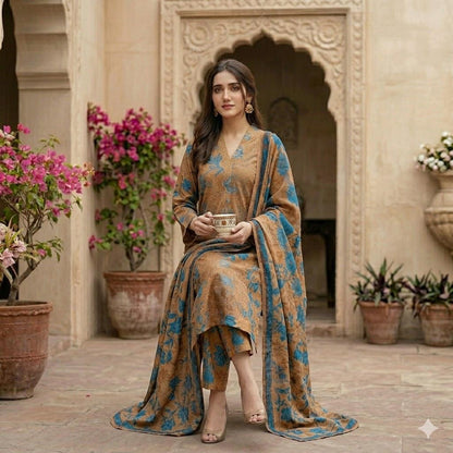 3PC Digital Printed Lawn Collection With Embroided Neck Line And Daman SC-1019