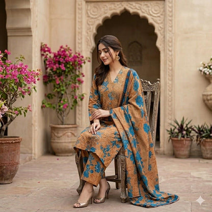 3PC Digital Printed Lawn Collection With Embroided Neck Line And Daman SC-1019