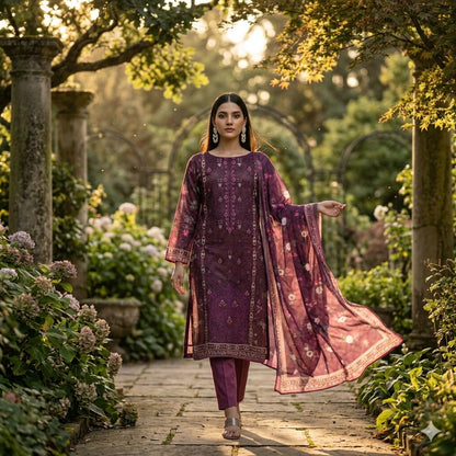 3PC Digital Printed Lawn Collection With Embroided Neck Line And Daman SC-1003