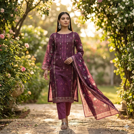 3PC Digital Printed Lawn Collection With Embroided Neck Line And Daman SC-1003