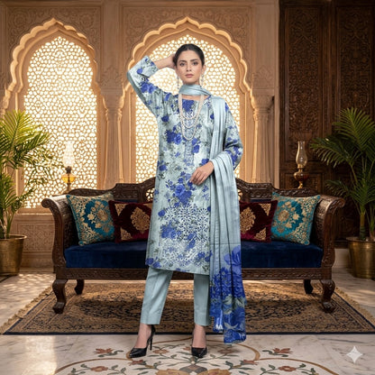 3PC Digital Printed Lawn Collection With Embroided Neck Line And Daman SC-1005