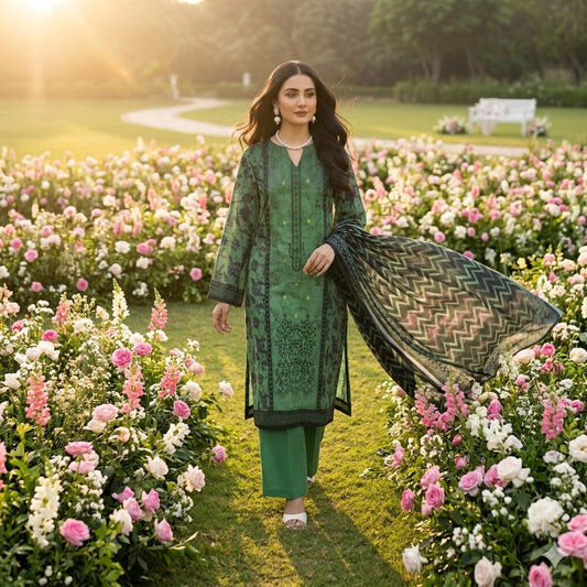 3PC Digital Printed Lawn Collection With Embroided Neck Line And Daman SC-1006