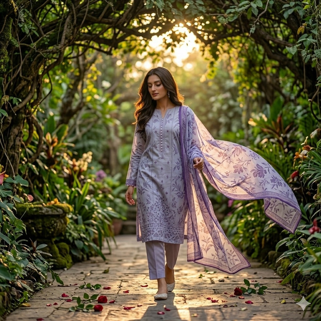 3PC Digital Printed Lawn Collection With Embroided Neck Line And Daman SC-1007
