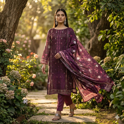 3PC Digital Printed Lawn Collection With Embroided Neck Line And Daman SC-1003