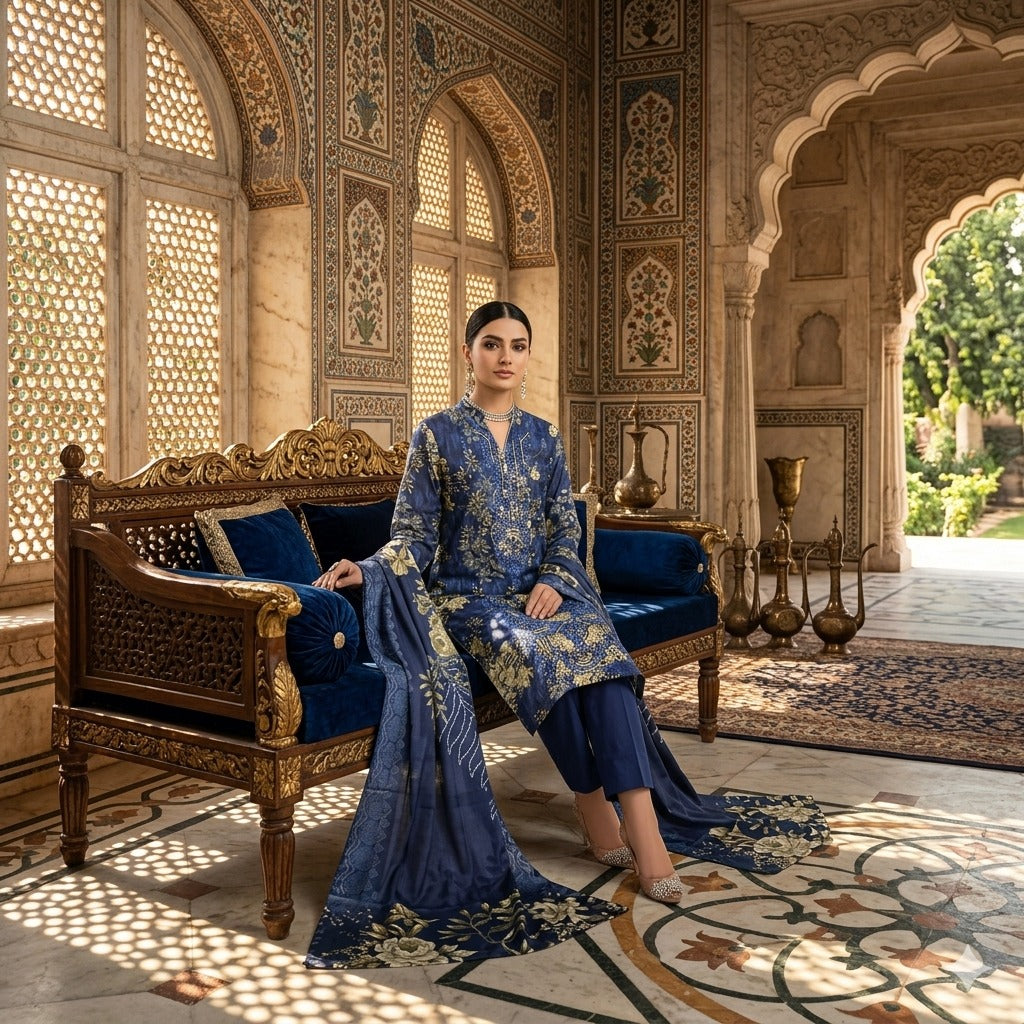 3PC Digital Printed Lawn Collection With Embroided Neck Line And Daman SC-1004