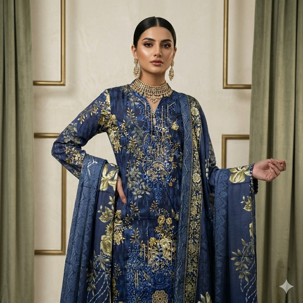 3PC Digital Printed Lawn Collection With Embroided Neck Line And Daman SC-1004