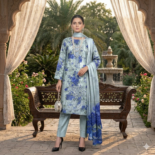 3PC Digital Printed Lawn Collection With Embroided Neck Line And Daman SC-1005