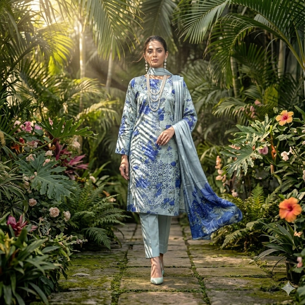 3PC Digital Printed Lawn Collection With Embroided Neck Line And Daman SC-1005