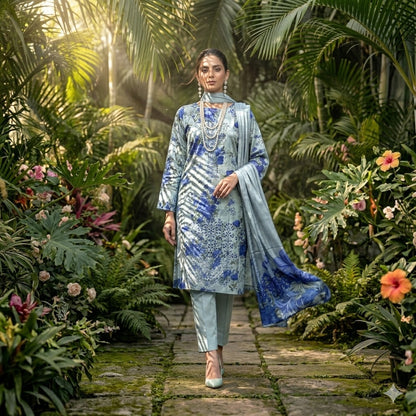 3PC Digital Printed Lawn Collection With Embroided Neck Line And Daman SC-1005