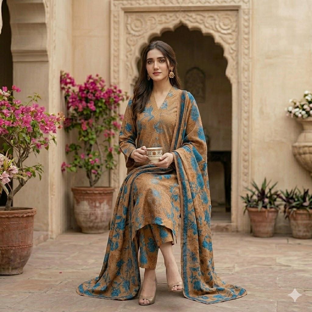 3PC Digital Printed Lawn Collection With Embroided Neck Line And Daman SC-1023
