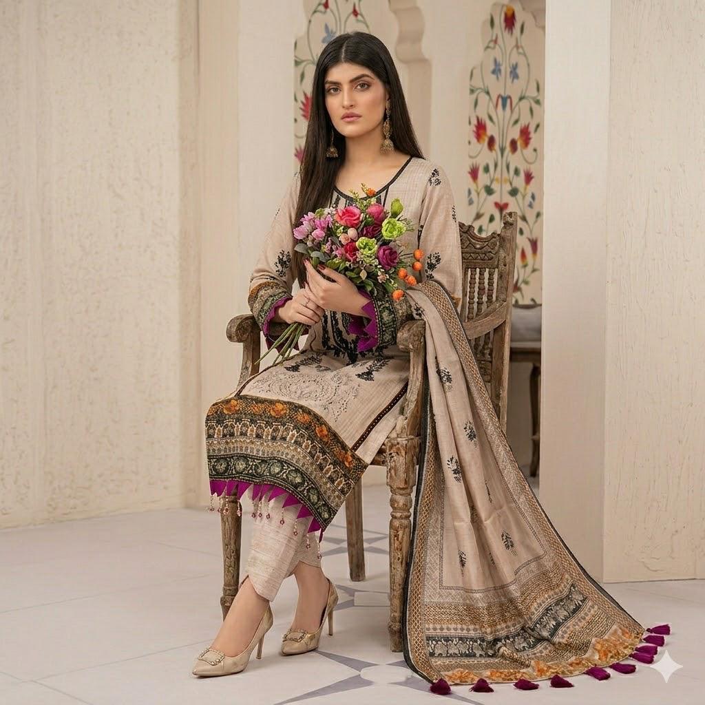 3PC Digital Printed Lawn Collection With Embroided Neck Line And Daman SC-1022