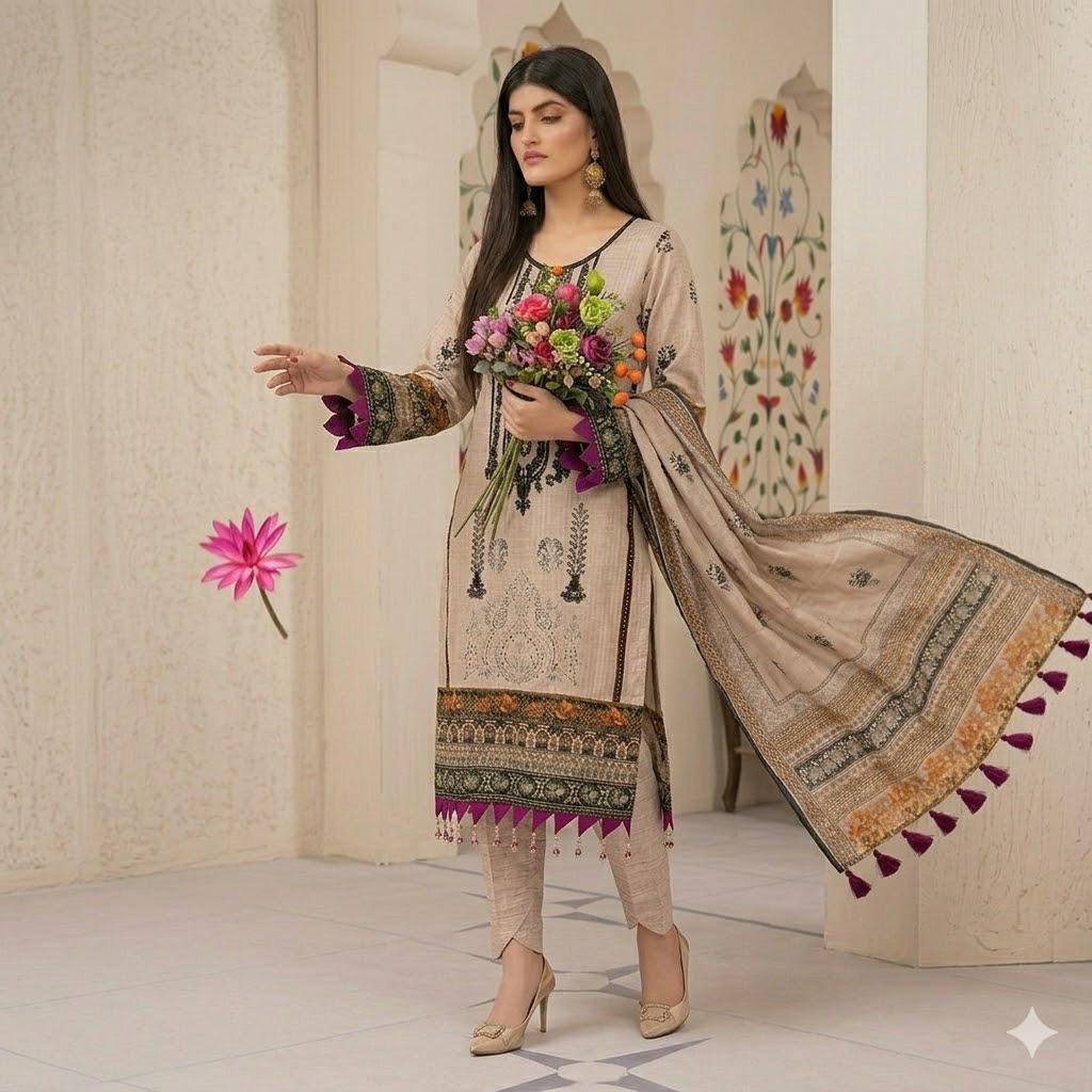 3PC Digital Printed Lawn Collection With Embroided Neck Line And Daman SC-1022