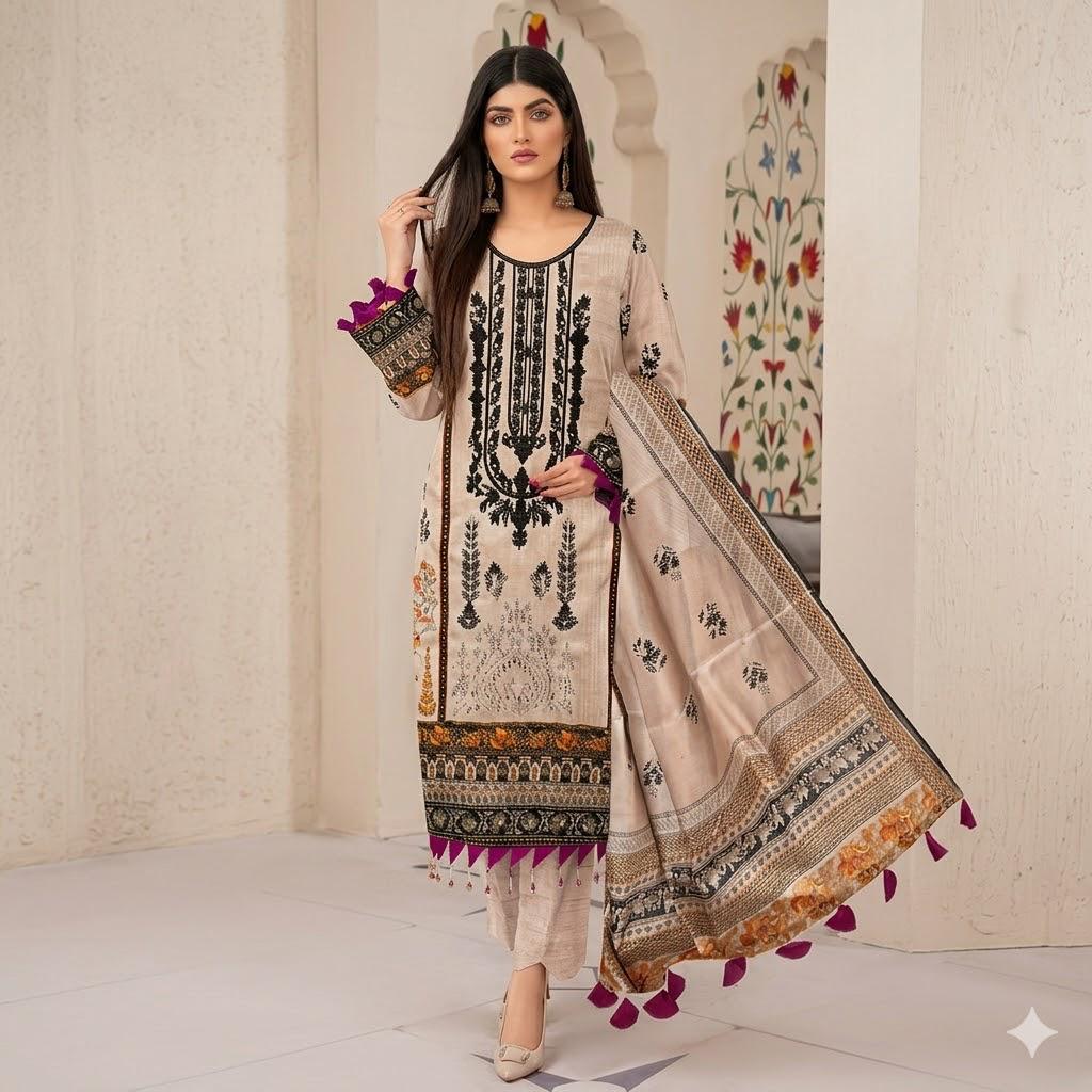 3PC Digital Printed Lawn Collection With Embroided Neck Line And Daman SC-1022