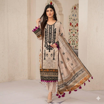 3PC Digital Printed Lawn Collection With Embroided Neck Line And Daman SC-1022