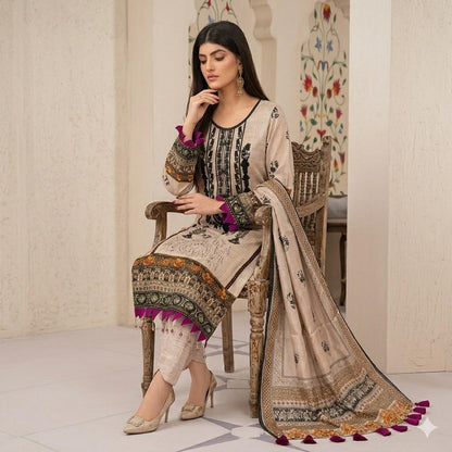 3PC Digital Printed Lawn Collection With Embroided Neck Line And Daman SC-1022