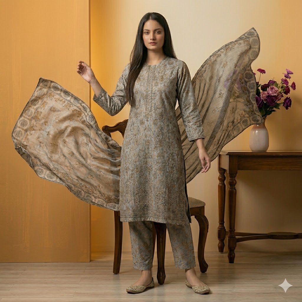 3PC Digital Printed Lawn Collection With Embroided Neck Line And Daman SC-1024