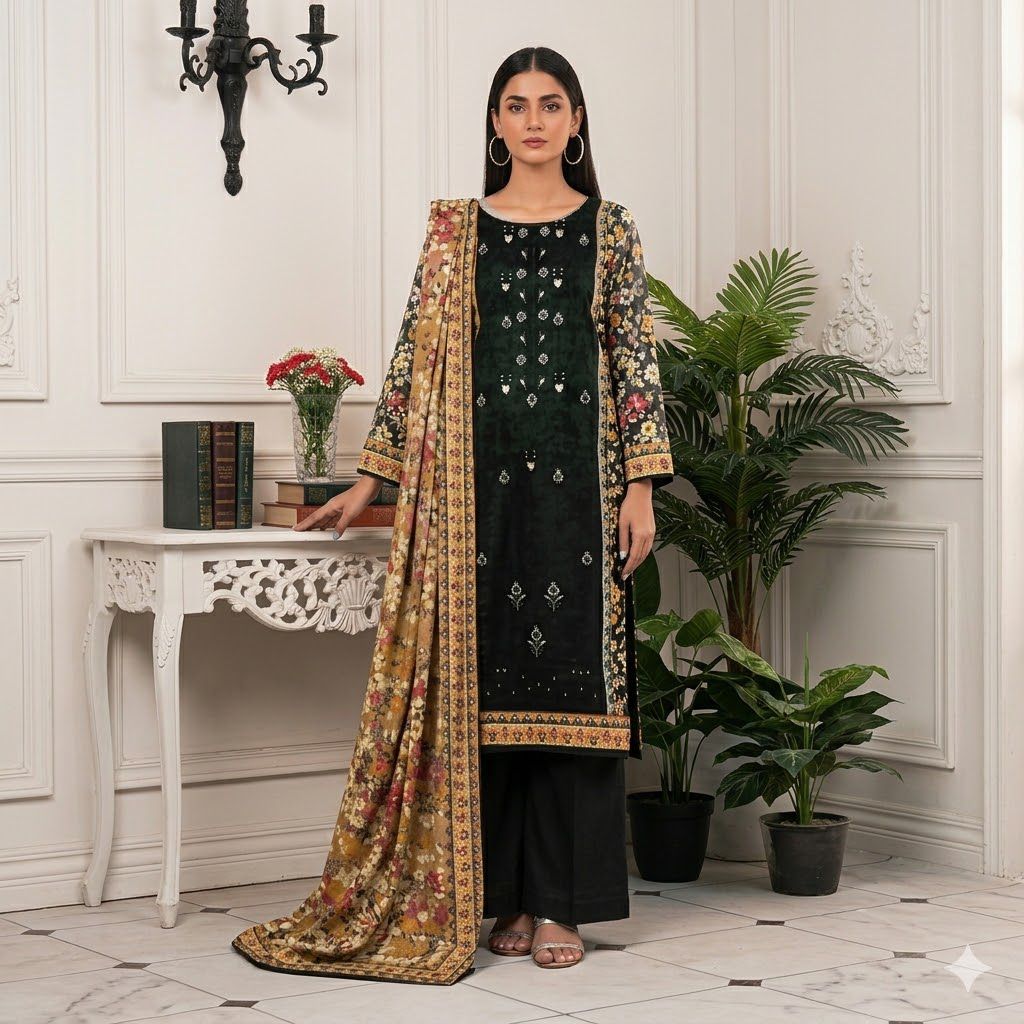 3PC Digital Printed Lawn Collection With Embroided Neck Line And Daman SC-1025