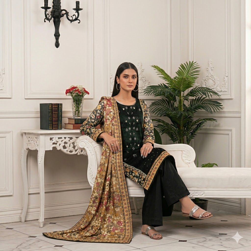 3PC Digital Printed Lawn Collection With Embroided Neck Line And Daman SC-1025