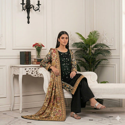 3PC Digital Printed Lawn Collection With Embroided Neck Line And Daman SC-1025