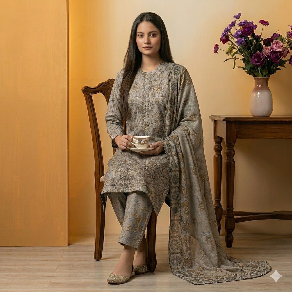 3PC Digital Printed Lawn Collection With Embroided Neck Line And Daman SC-1024