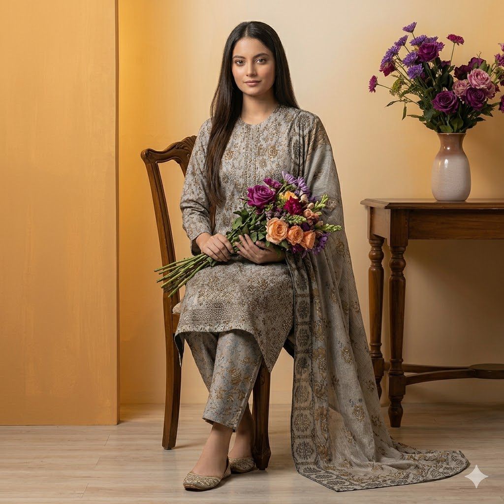 3PC Digital Printed Lawn Collection With Embroided Neck Line And Daman SC-1024