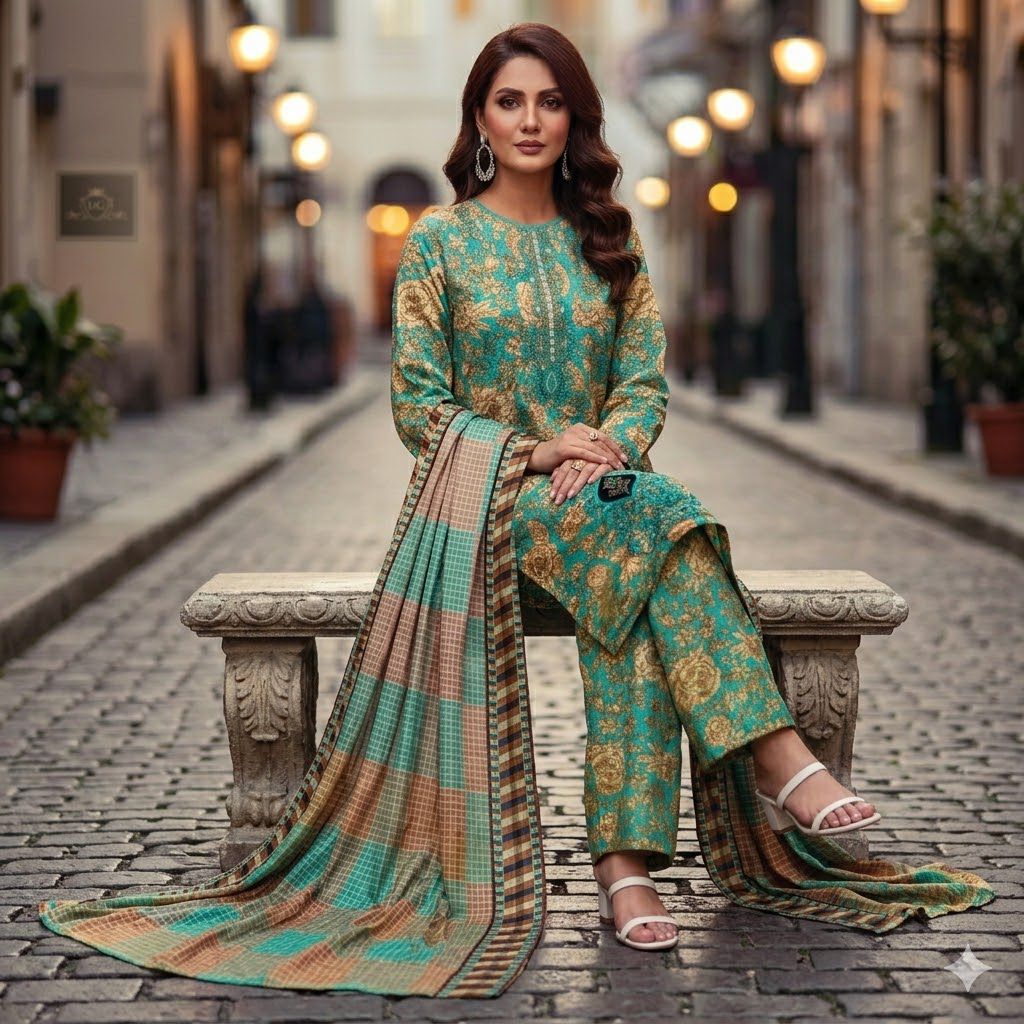3PC Digital Printed Lawn Collection With Embroided Neck Line And Daman SC-1026