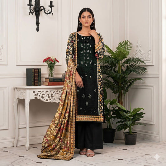 3PC Digital Printed Lawn Collection With Embroided Neck Line And Daman SC-1025