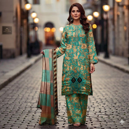 3PC Digital Printed Lawn Collection With Embroided Neck Line And Daman SC-1026