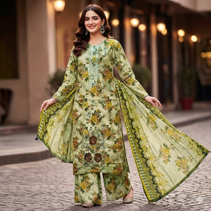 3PC Digital Printed Lawn Collection With Embroided Neck Line And Daman SC-1042