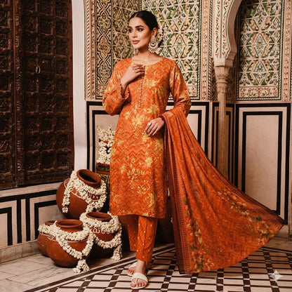 3PC Digital Printed Lawn Collection With Embroided Neck Line And Daman SC-1044