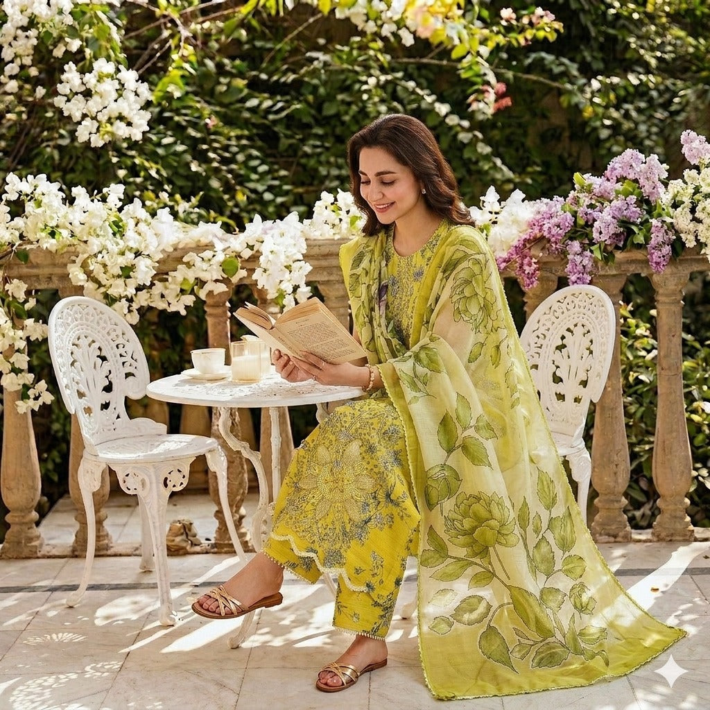 3PC Digital Printed Lawn Collection With Embroided Neck Line And Daman SC-1043